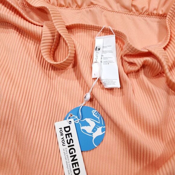 Cupshe Brenna Ribbed O-Ring Square Neck One Piece Swimsuit Orange Pink Large - Picture 6 of 6